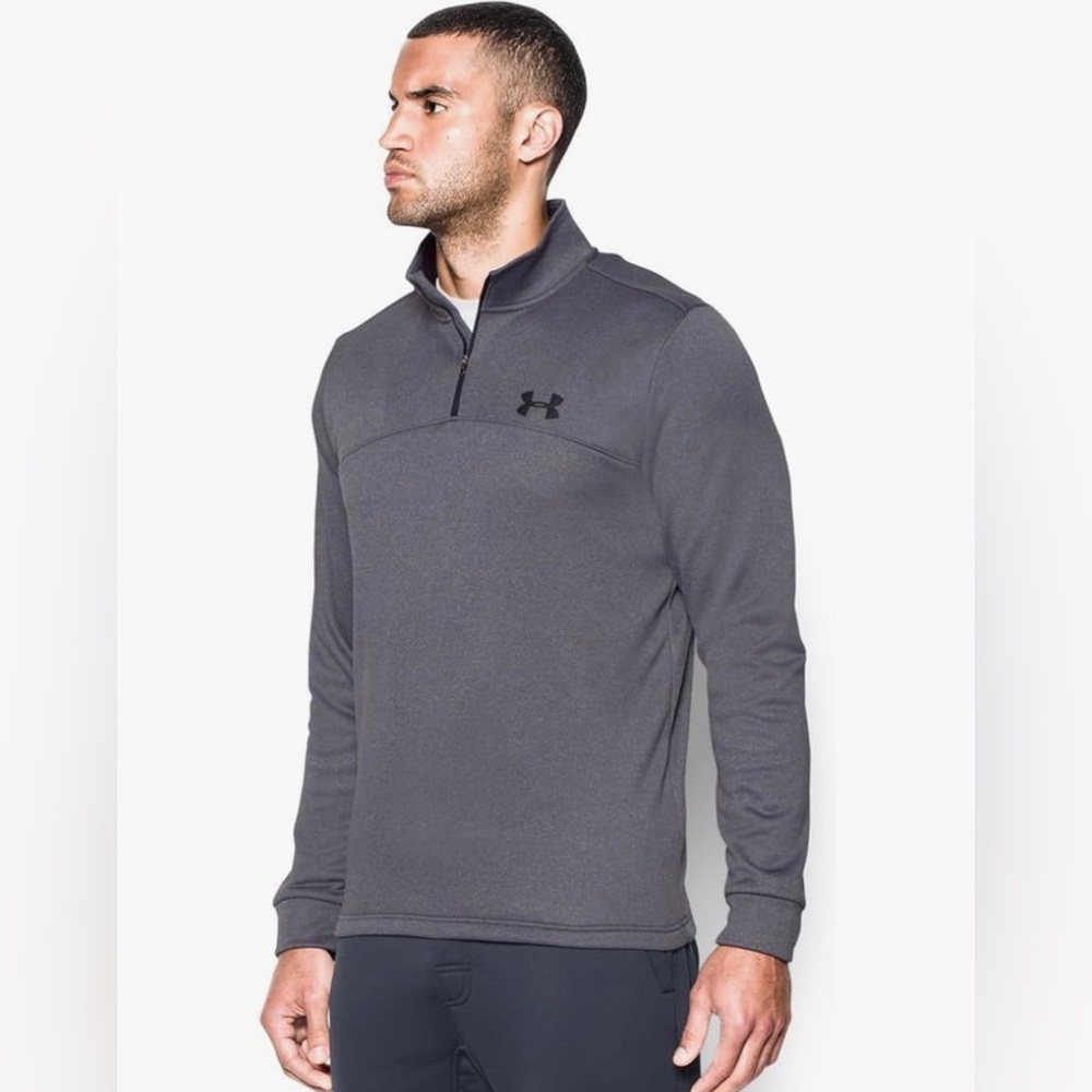 Under Armour 1/4 Zip Fleece Men M Gray/black Pullover Athletic Activewear Sporty